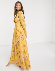 Желтое платье макси с цветочным принтом Ted Baker-Желтый