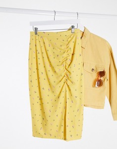 Желтая трикотажная юбка миди с цветочным принтом Monki-Желтый