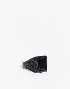 Кольцо-печатка с агатом ASOS DESIGN-Черный