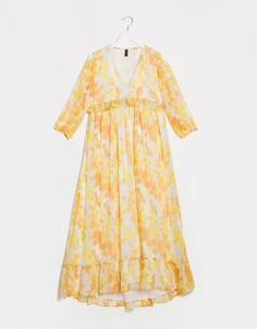 Свободное платье миди с оборками и цветочным принтом Y.A.S-Многоцветный