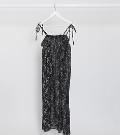 Черное платье на бретелях с завязками на плечах и принтом Vero Moda Curve-Мульти