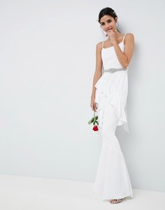 Платье макси с оборками и ремнем ASOS EDITION Wedding-Белый