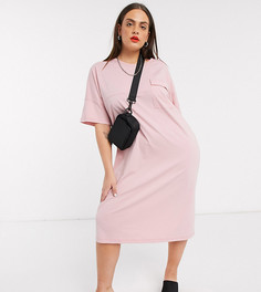 Розовое платье-футболка миди с карманом Noisy May Curve-Розовый