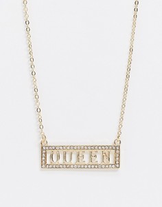 Золотистое ожерелье с надписью "Queen" и стразами Glamorous-Золотой