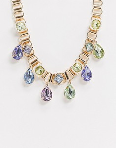 Ожерелье с искусственным жемчугом и камнями ASOS DESIGN-Золотой