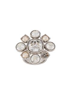 Chanel Pre-Owned кольцо с кристаллами и логотипом CC
