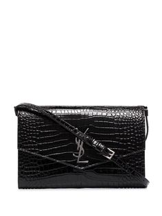 Saint Laurent мини-сумка Uptown с тиснением под кожу крокодила