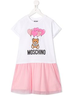 Moschino Kids платье-футболка с подолом из тюля и принтом Toy Bear