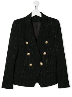 Balmain Kids блейзер в полоску с эффектом металлик