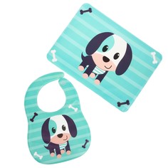 Набор для кормления, 2 предмета: нагрудник непромокаемый, коврик для кормления, цвет синий