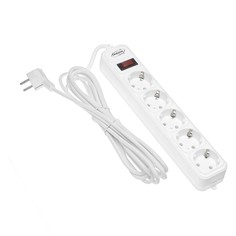 Сетевой фильтр белый luazon lighting, 5 розеток, 5 м, 2200 вт, 3 х 0.75 мм2, 10 а, 220 в