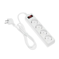 Сетевой фильтр белый luazon lighting, 4 розетки, 1.8 м, 2200 вт, 3 х 0.75 мм2, 10 а, 220 в