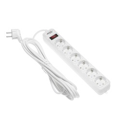 Сетевой фильтр белый luazon lighting, 6 розеток, 5 м, 2200 вт, 3 х 0.75 мм2, 10 а, 220 в