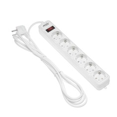 Сетевой фильтр белый luazon lighting, 6 розеток, 3 м, 2200 вт, 3 х 0.75 мм2, 10 а, 220 в