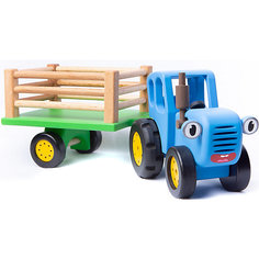 Игрушка деревянная BochArt Синий Трактор с прицепом