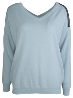 Кашемировый пуловер М12141512/хлястик Голубой Brunello Cucinelli