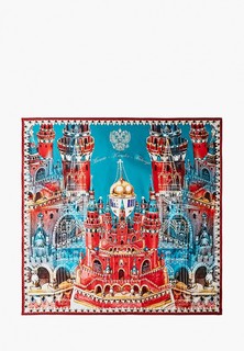 Платок Русские в моде Москва-Кремль-Фаберже с ручной подшивкой
