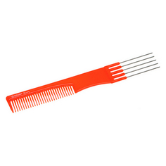 Dewal, Расческа с металлическими зубцами, оранжевая, 19 см