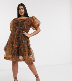 Платье мини из органзы с леопардовым принтом Unique21-Мульти