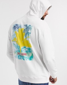Белый худи свободного кроя с принтом на спине Only & Sons