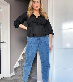 Черный топ с запахом и баской ASOS DESIGN Curve-Черный цвет