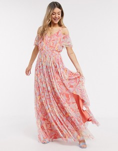 Платье макси с открытыми плечами и цветочным принтом Anaya With Love-Многоцветный
