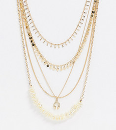 Многорядное ожерелье с искусственным жемчугом и дисками ASOS DESIGN Curve-Золотой
