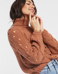 Коричневый свитер с высоким воротником Vila-Коричневый цвет