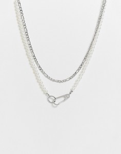 Серебристое ожерелье с искусственным жемчугом и зажимом ASOS DESIGN-Серебряный