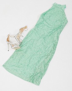 Платье миди мятного цвета с вырезом под горло и пайетками Pretty Lavish-Зеленый цвет
