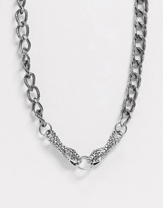Серебристое ожерелье со змеиными головами Reclaimed Vintage inspired-Серебряный
