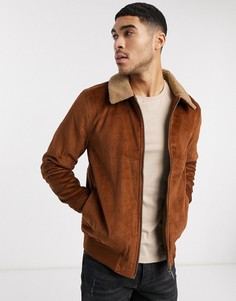Светло-коричневая вельветовая куртка с воротником из искусственного меха Burton Menswear-Коричневый цвет