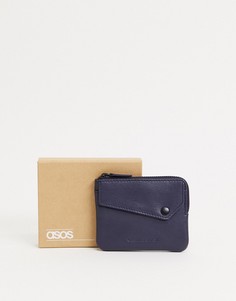 Темно-синий кожаный бумажник на молнии ASOS DESIGN