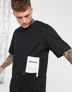 Черная бейсбольная трикотажная рубашка с фирменной нашивкой и карманом Religion-Черный
