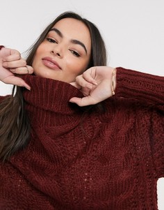 Бордовый вязаный свитер с высоким воротником Vero Moda-Коричневый
