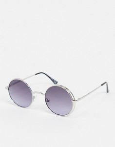 Круглые солнцезащитные очки в серебристой оправе с фиолетовыми стеклами Jeepers Peepers-Серебряный