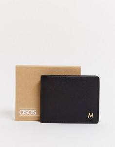 Черный кожаный бумажник с буквой "М" ASOS DESIGN