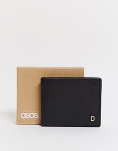 Черный кожаный бумажник с буквой "D" ASOS DESIGN
