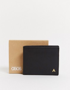 Черный кожаный бумажник с буквой "А" ASOS DESIGN