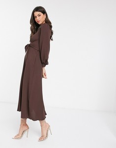 Шоколадное платье А-силуэта с объемными рукавами Closet-Коричневый