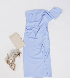 Голубое платье-бандо миди с оборкой True Violet Maternity-Голубой