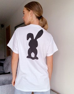 Свободная футболка с принтом кролика на спине New Love Club-Белый