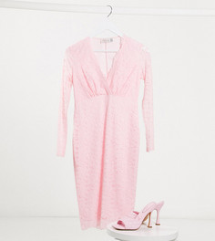 Светло-розовое кружевное платье миди для предродовой вечеринки с длинными рукавами Blume Maternity-Розовый цвет