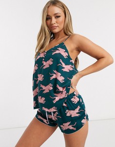 Атласный топ на бретельках с принтом Hunkemoller-Мульти