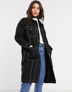 Длинное джинсовое пальто Monki-Черный цвет