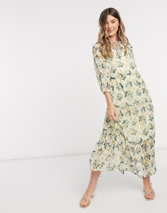 Кремовое платье макси с завязкой у горловины Vero Moda-Многоцветный