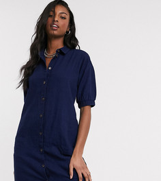 Темно-синее джинсовое платье-рубашка с пышными рукавами Noisy May Tall-Голубой