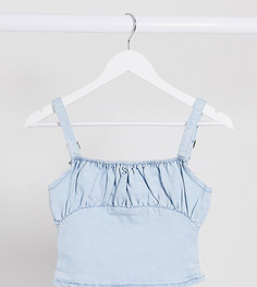 Голубой джинсовый кроп-топ со сборками Missguided Petite