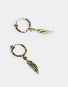 Золотистые серьги-кольца с подвесками в виде перьев ASOS DESIGN-Золотой