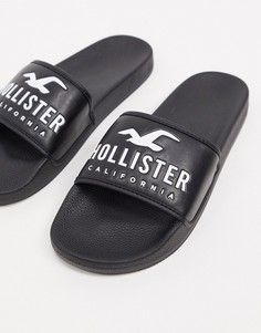 Черные шлепанцы с логотипом Hollister-Черный